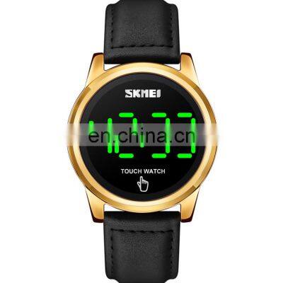 Skmei 1684 china brand fashion leather touch screen led watch support OEM custom logo luxury men wristwatch