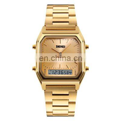 Wholesale novel luxury gold wristwatch Skmei 1220 classic stainless steel 30meter waterproof quartz men watch