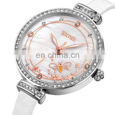 Skmei 9142 Women Diamond Dial Wristwatches Leather Strap Quartz Watce For Ladies 30m Waterproof