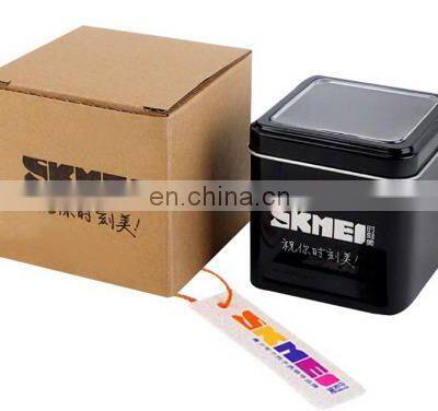 SKMEI watches package black metal tin box + yellow paper boxes for gift decoration