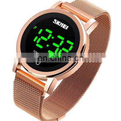 New Arrival Skmei 1668 Sport Led Wristwatch for Men Gold Stainless Steel Strap Waterproof 3ATM