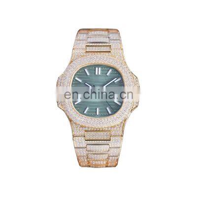 Custom Luxury Diamond Gold Stainless Steel Case See Through Back Japanese Movement Mechanical Watch Waterproof Watch