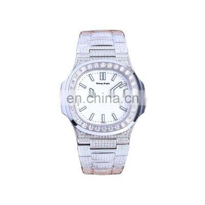 Diamond stainless steel case see-through back Japan movement luxury mechanical watchCustom logo