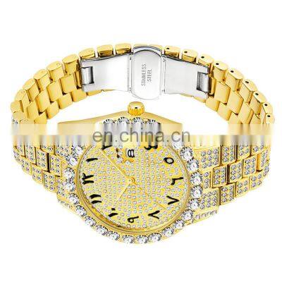 Golden -plated hip -hop ice out of Micro CZ Diamond WHOLESALE luxury watch Jewelry Men's Women Wolf Number Quartz Watch