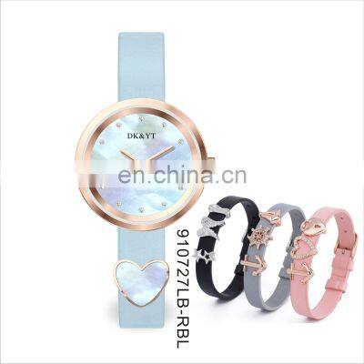 Wholesale Blue Soft Silicon Strap MOP Dial Girl Watches Luxury Charms Women Watch Custom Logo