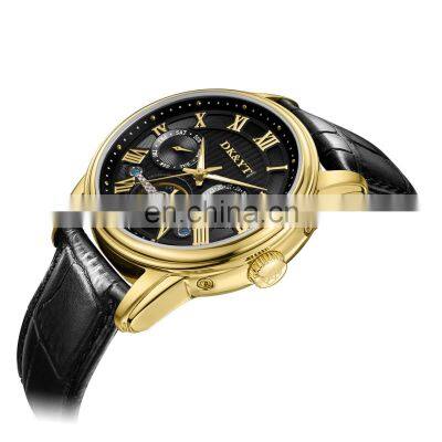 New Luxury Brand Custom Logo Genuine Leather Skeleton Automatic Watch Men Wrist Mechanical Watches