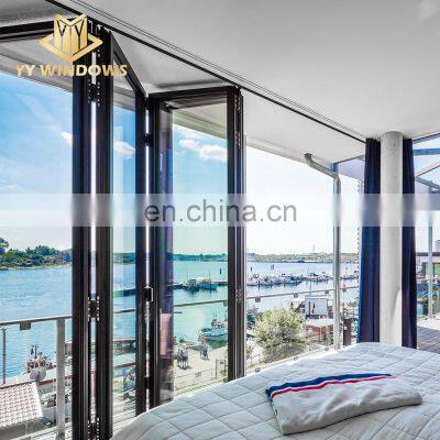 High quality customized modern black exterior sliding patio door bi-fold glass doors used for balcony