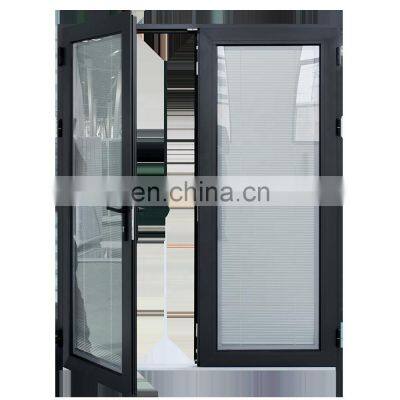 Manual Blinds 19Air Gap Double Glazed Aluminum Exterior Hinged Door impact resistant Commercial Doors System