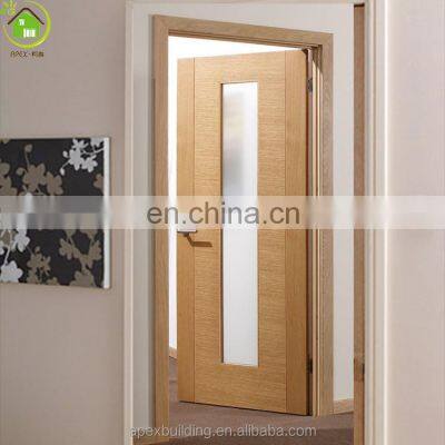 Simple bathroom toilet wood framed glass door french cheap oak solid interior wooden doors