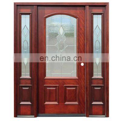 Villa entrance teak wood main double door design with glass