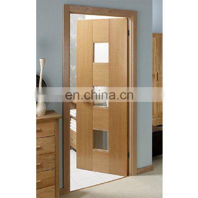 Flush door design with glass interior veneer wood door with door frame