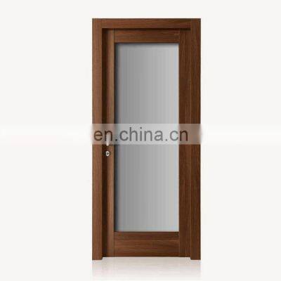 Fashion simple bedroom bathroom toilet hotel room sale standard prehung frosted glass solid walnut indoor door