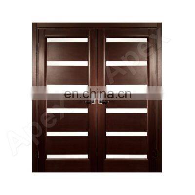Walnut color front door design wooden double Door design with frosted glass
