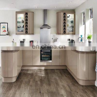 U shaped high gloss modern white mdf kitchen cabinet sale for home