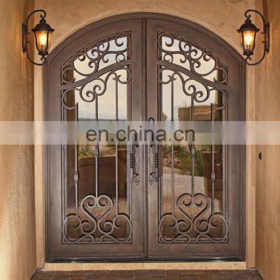 arch top decorative rustic double wrought iron front entry doors