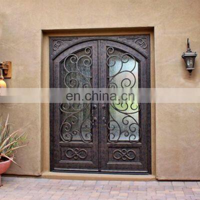 used double glass swing entry wrought iron door for outdoors
