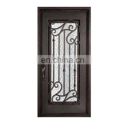 French single wrought iron entrance door design villa safety iron door glass