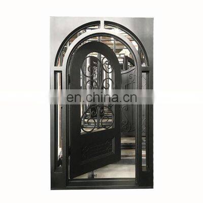 Glass Single metal wrought iron front house door design catalogue with sidelights