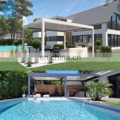 Aluminum bioclimatic wall-mounted pergola with dowm pipe