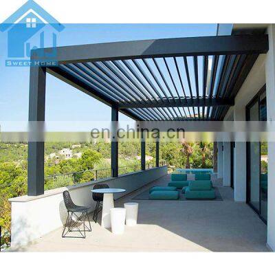 Electric Metal Gazebo Weatherproof Louvre Roof System Garden Pergola With Curtain Electric aluminum pergola