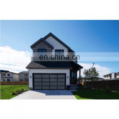 Horizontal bi-fold tempered glass garage door wooden color sectional panels aluminum garage door