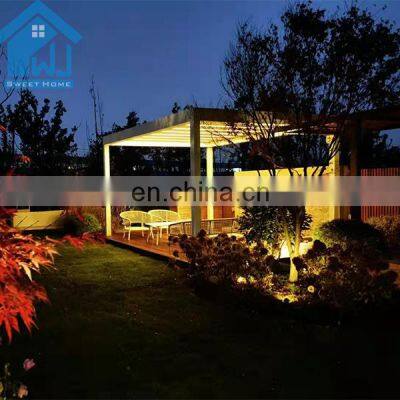 Motorized retractable PVC pergola foldable roof canopy awning shade waterproof with LED lights