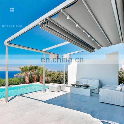 Outdoor Garden Motorized Pvc Fabric Pergola Roof System Waterproof