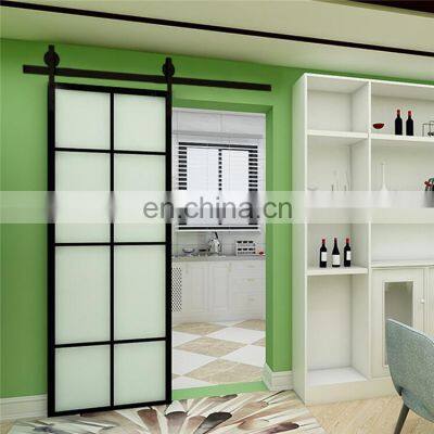Customized Black Frame High Quality Safety Sliding Tempered Glass Barn Door