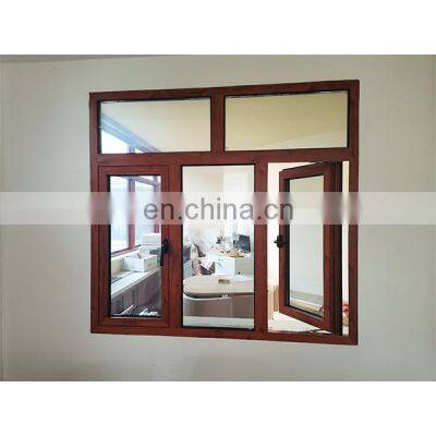 Sound proof aluminum casement window double glazed glass aluminum frame wooden grain blade inside