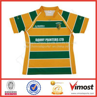 Custom Sublimation Short Sleeves Rugby Jersey of Yellow and Green Color