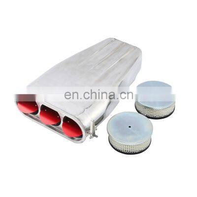 Single/Dual Quad Polished Aluminum Finned Street Hood Scoop Reversible Round Flaps