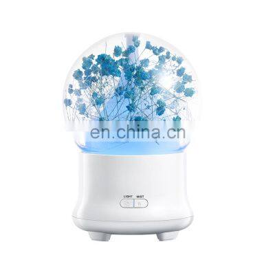 Hot Sale Preserved Fresh Flower Design Ultrasonic Aroma Diffuser Humidifier with Seven Color Night Light