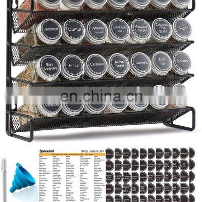 Spice Rack Organizer with Spice Jars, Spice Labels, Chalk Marker and Funnel Set for Cabinet, Countertop, Pantry