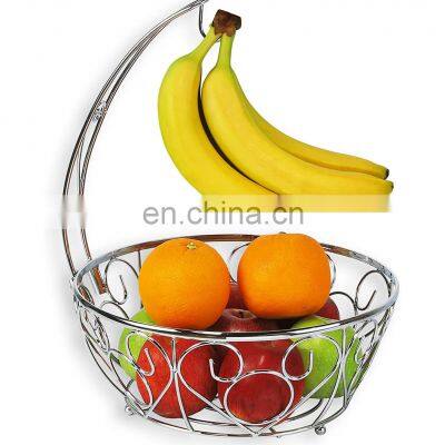 Kitchen Metal Fruit Basket Fruit Basket Bowl with Banana Tree Hanger