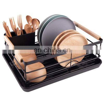 Kitchen Dish Drainer, Drying Rack with Full-Mesh Storage Basket, Black