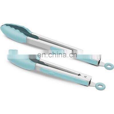 9-Inch & 12-Inch Cooking Tongs, Premium Silicone Set of 2 Non-Stick Stainless Steel BBQ Grilling Locking Food Tong