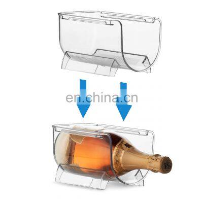 Hot selling high quality stackable refrigerator wine and water bottle organizer plastic clear wine rack holder for fridge