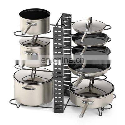 Kitchen Lid Cover Organization Retractable Adjustable Pan Cabinet Shelf Storage Holder Expandable 8 Tier Pot Rack Organizer