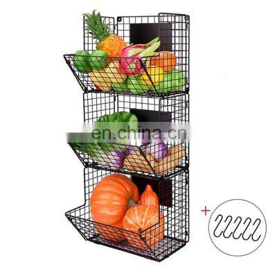 Detachable Wall Mounted Standing Rustic Shelves Kitchen Organizer Fruit Snack Storage Metal Wire Hanging Fruit Basket