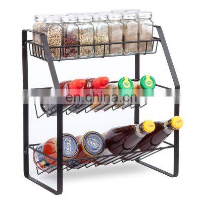 China manufacture multifunctional obliquely standing 3 tiers kitchen storage organizer metal shelf spice rack