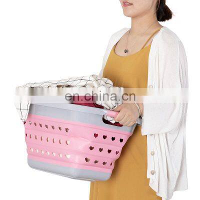 Home Collapsible Plastic Laundry Basket Hamper Multi-purpose Folding Foldable Washing Basin Dirty Clothes Storage Container