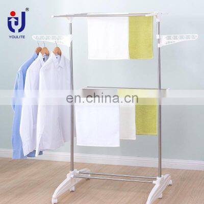 Free standing portable rolling coat rack for hanging clothes with shelf