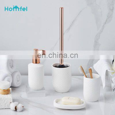 Bathroom Products Sets Toilet Brush Holder Soap Dispenser Tooth Brush Holder Soap Dish with Rhombic Pattern Stoneware