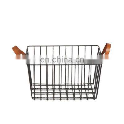 Multifunctional Black Stacking Wire Basket Lightweight Metal Organizer Rack Storage Basket with handle