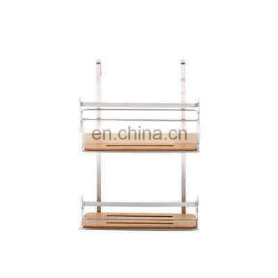 Bamboo Over Door Shower Caddy with Drill-Free Installation - Hanging Shower Basket