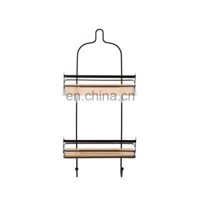 Simple Bathroom Hanging Shower Head Caddy Organizer Triple Tier Silver bamboo Storage Rack Without Drilling Iron With Hooks