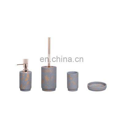 Grey Round Cement Home Decoration Accessories Golden Pattern Concrete Bathroom Sets