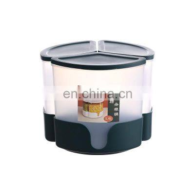 3 in 1 storage tank for miscellaneous grains Three grids rotating rice bucket Kitchen rice storage box