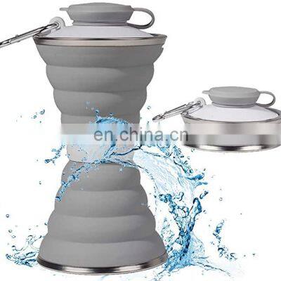 Space Saving Silicone Foldable Sports Bottle Travel Outdoor Folding Cup Stainless Steel collapsible Silicone Telescopic Cup