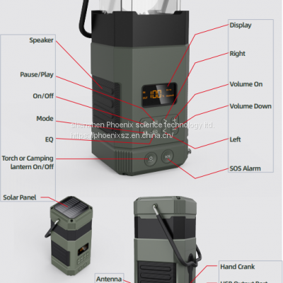 LED Portable Camping Lantern DAB FM, Super Bright 5000 mAh Battery Powered Searchlight,Hanger & Hook, 4 Levels of Brightness, Dimmable Emergency Light for Power